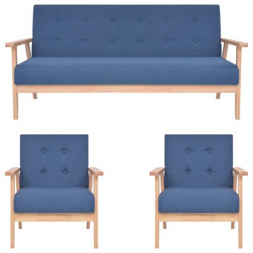 vidaXL 3-delig bank / zetelstel stof blauw, Huis en Inrichting, Verzenden, Nieuw