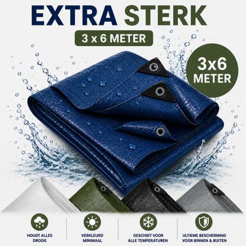 Dekzeil 3 x 6 m, 110 g/m² ultrasterk, 18 ringen, versterk.., Doe-het-zelf en Bouw, Zeil en Folie, Ophalen of Verzenden, Nieuw
