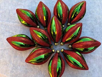 Due Esse: conische kerstbal in groen en rood, glas -, Nieuw