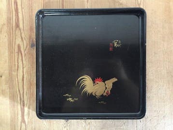 Japanese Lacquerware Square Tray - Traditional Maki-e Golden