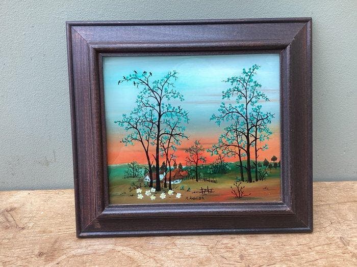 M Andric - Achterglas schilderijen : de vier seizoenen, Antiek en Kunst, Curiosa en Brocante
