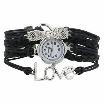 Fako - Armband Horloge - Multi Infinity Uiltjes Love - Zwart, Verzenden, Nieuw
