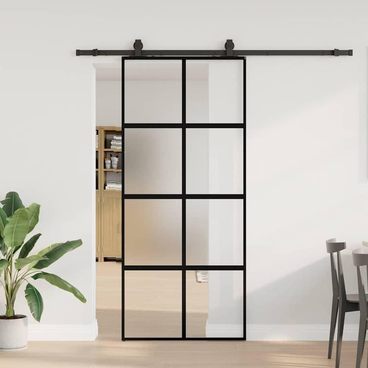vidaXL Schuifdeur met beslagset 90x205 cm gehard glas zwart, Doe-het-zelf en Bouw, Deuren en Vliegenramen, Nieuw, Verzenden