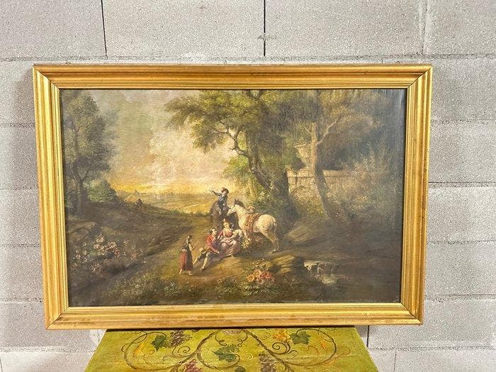 Franse school (XIX) - Scena campestre con figure, Antiek en Kunst, Kunst | Schilderijen | Klassiek