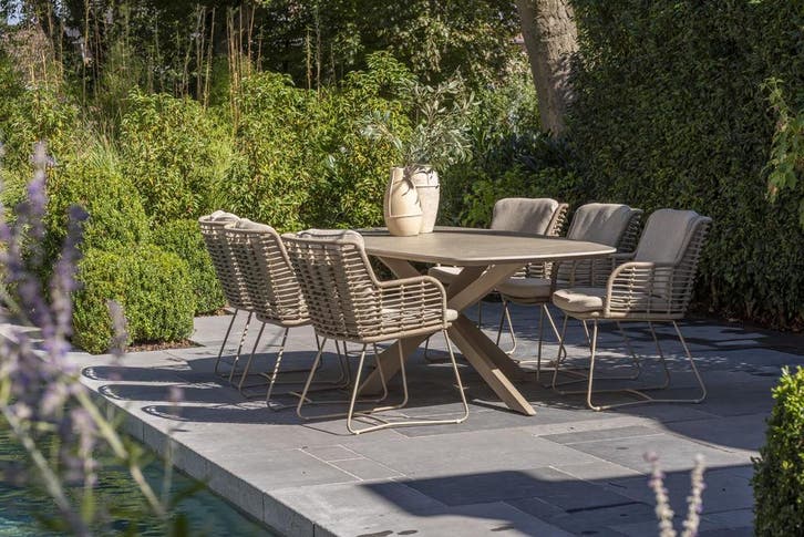 4 Seasons Outdoor Fabrice tuinset latte met Prado tafel, Jardin & Terrasse, Ensembles de jardin