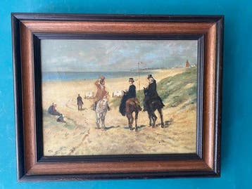 A. Gior (XX) - Ruiters op het strand bij Scheveningen