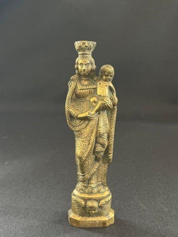 Statue, Vierge à l’enfant en bronze 16-17eme - 16 cm -, Antiquités & Art