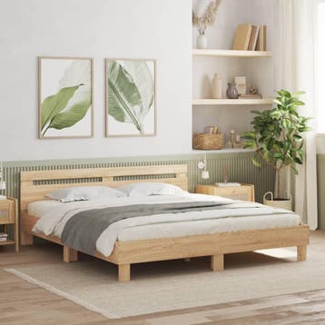 vidaXL Bedframe met hoofdbord sonoma eikenkleurig 160x200 cm, Verzenden