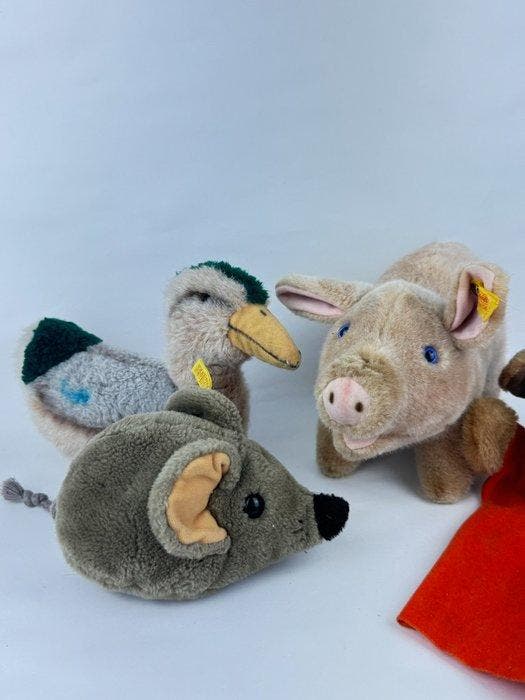 Steiff - Speelgoed Duck, Mouse, Pig, Dog - Lot of 4 x Toys, Antiquités & Art, Antiquités | Jouets