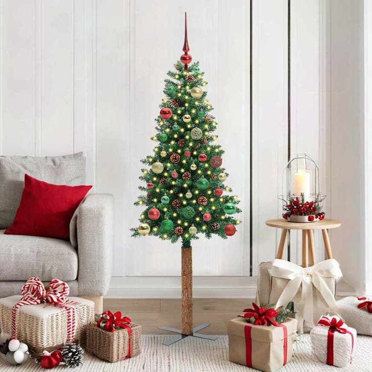vidaXL Slanke Kerstboom Groen 150 cm PVC en massief, Divers, Noël, Envoi