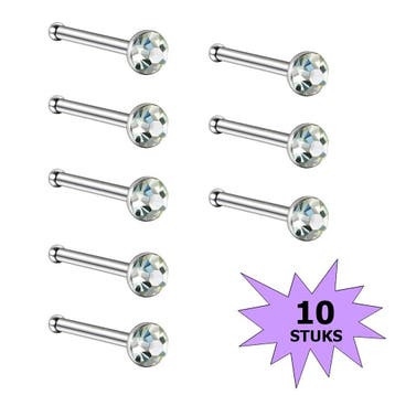 Fako Bijoux - Neuspiercing - Staafje Kristal - 3.0mm - Wit -, Handtassen en Accessoires, Piercings, Verzenden, Nieuw