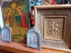 Icoon - Set van 4 decoratieve iconen - Hout, Metaal, Antiek en Kunst