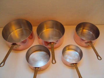 Magnifique lot 5 casseroles cuivre aluminium - Steelpan -, Antiek en Kunst