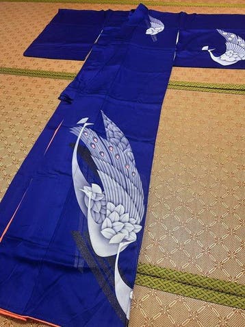 Blauwe pauw betaalt kimono. - Zijde - Japan - 20e eeuw