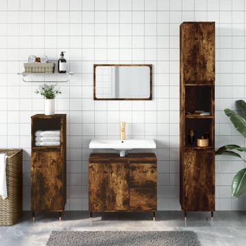 vidaXL 3-delige Badkamermeubelset bewerkt hout gerookt, Verzenden, Nieuw