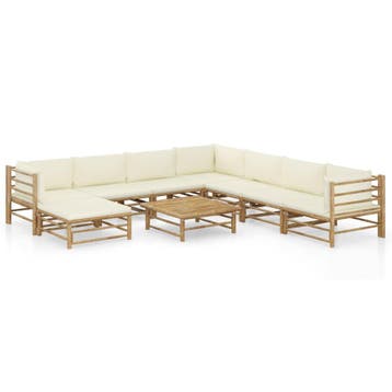 vidaXL 9-delige Loungeset met crèmewitte kussens bamboe, Verzenden, Loungeset