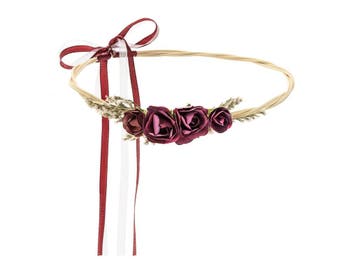 Bloemen Haarband Bordeaux Rood, Verzenden, Nieuw