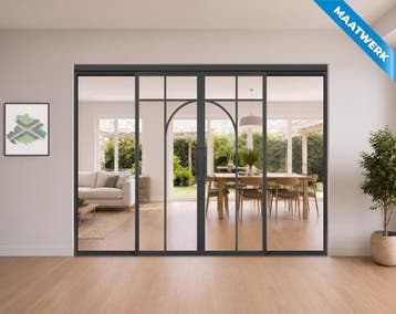 Dubbele stalen Schuifdeuren met koofsysteem en glaspanelen Z, Doe-het-zelf en Bouw, Nieuw, Metaal, Inclusief glas