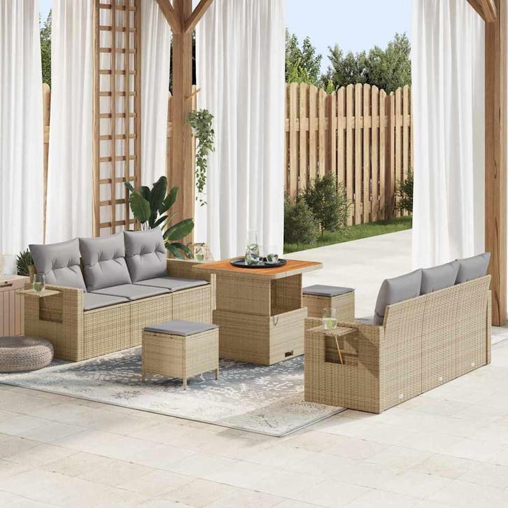 vidaXL Tuinbank Set met kussen met opslag 9 pcs beige en, Tuin en Terras, Tuinsets en Loungesets, Nieuw, Verzenden