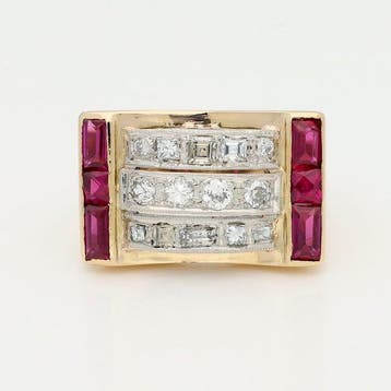 Ring - 18 karaat Geel goud, Witgoud - Robijn/Diamant, Nieuw