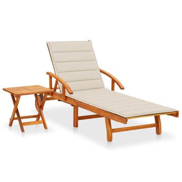 vidaXL Ligbed met tafeltje en kussen massief acaciahout, Tuin en Terras, Verzenden, Nieuw