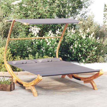 vidaXL Loungebed met luifel 165x203x138 cm gebogen hout, Tuin en Terras, Verzenden, Nieuw