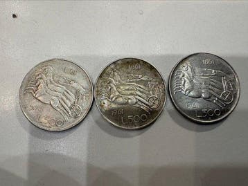 Italië, Republiek 500 Lire argento (3 monete) (Zonder