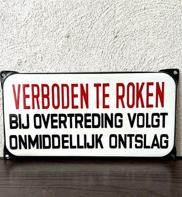 Emaille bord - Emaille bord Verboden Te Roken Bij