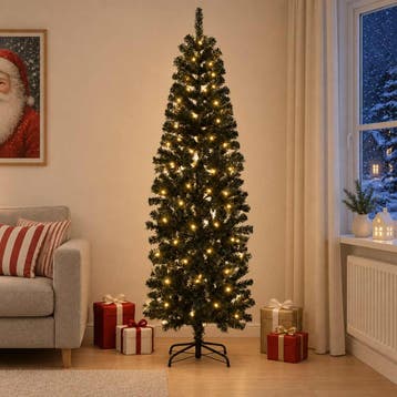 vidaXL Kunstmatige slanke kerstboom 180 cm 300 LEDs Warmwit, Diversen, Verzenden, Nieuw