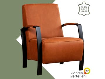 Leren fauteuil Glory - Rancho Cognac (cognac), Nieuw, Ophalen of Verzenden, 50 tot 75 cm, Industrieel, Modern