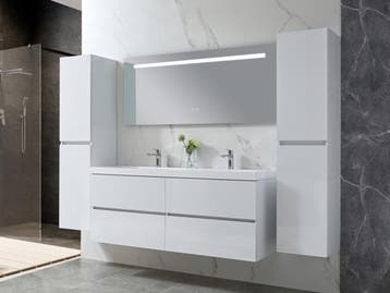Veiling - 145 cm - Hoogglans wit + witte dubbele wasbak - In, Nieuw