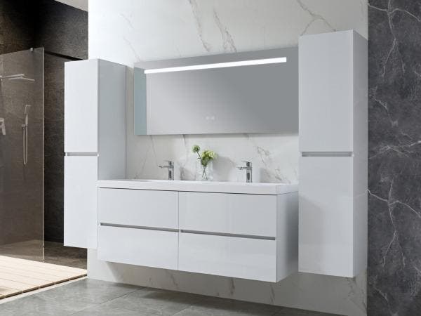 Veiling - 145 cm - Hoogglans wit + witte dubbele wasbak - In, Bricolage & Construction, Sanitaire