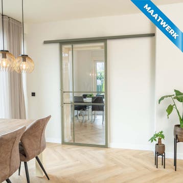 Stalen Schuifdeur met koofsysteem 6 Vlaks Olijfgroen Maatwer, Doe-het-zelf en Bouw, Raamkozijnen en Schuifdeuren, Nieuw, Metaal