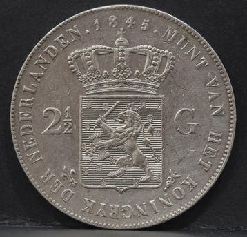 Nederland. Willem II. 2 1/2 Gulden 1845 (Zonder, Timbres & Monnaies, Monnaies | Pays-Bas