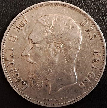 België. Leopold II. 5 Francs petite tête 1870 Position A