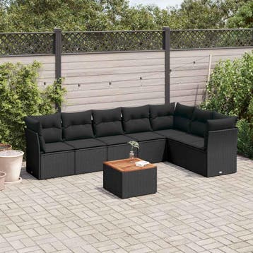 vidaXL 8-delige Loungeset met kussens poly rattan zwart, Verzenden, Loungeset