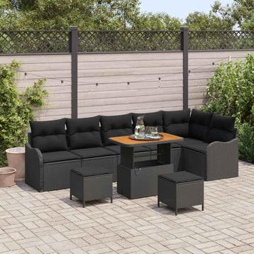 vidaXL Tuinbank Set 9 st 8-Aantal zitplaatsen Zwart, Verzenden