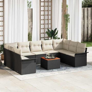 vidaXL Tuinbank Set 10 st Zwart poly rattan, Verzenden