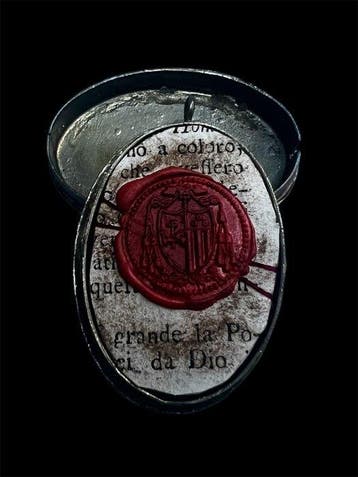 Reliekhouder - Brons, Gouden cartouche, Glas, Textiel - 20e