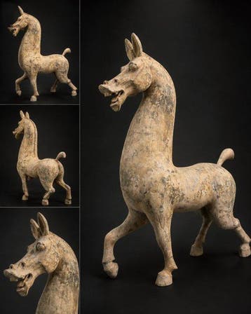 Oud-Chinees, Han-dynastie Terracotta Groot Paard. Met oude