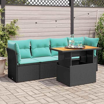 vidaXL 5-delige Loungeset met kussens poly rattan zwart, Verzenden, Nieuw, Loungeset