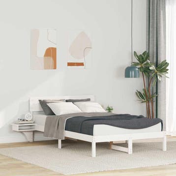 vidaXL Bedframe met hoofdeinde Wit 140 x 200 cm Massief, Huis en Inrichting, Verzenden, Nieuw