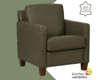 Leren fauteuil Smart - Toledo Olive (olijf/goen) - Poten, Nieuw, Ophalen of Verzenden, Bohemian, Eigentijds, Modern, Retro, 50 tot 75 cm