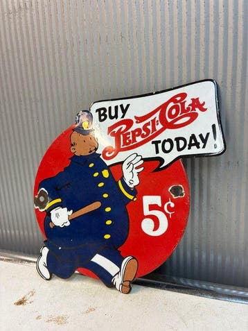 Vintage Pepsi-Cola reclamebord met politieagent – 5 cent –
