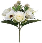 Boeketje Roos Gerbera en Succulent Ivory Zijdenbloem 33 cm