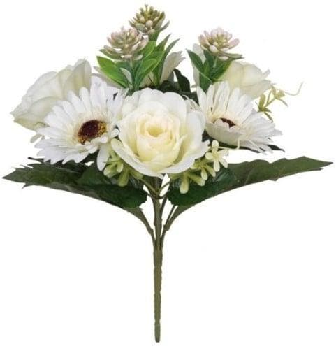 Boeketje Roos Gerbera en Succulent Ivory Zijdenbloem 33 cm, Maison & Meubles, Accessoires pour la Maison | Plantes & Fleurs artificielles