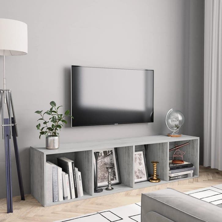 vidaXL Boekenkast/tv-meubel 143x30x36 cm betongrijs, Huis en Inrichting, Kasten | Wandmeubels, Nieuw, Verzenden