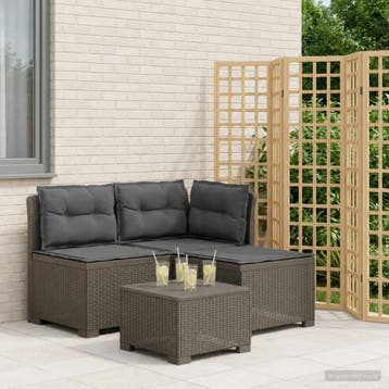 vidaXL 3-Zits Tu bank met Kussens Rattan Look PP Lichtgrijs, Tuin en Terras, Verzenden, Nieuw