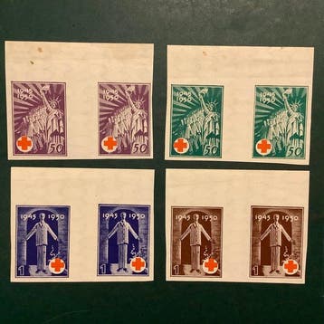 Kroatië 1945 - Rood Kruis : ongetande proeven met tussen, Gestempeld