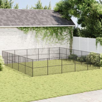 vidaXL Hondenkennel 20 panelen gepoedercoat staal zwart, Verzenden, Nieuw